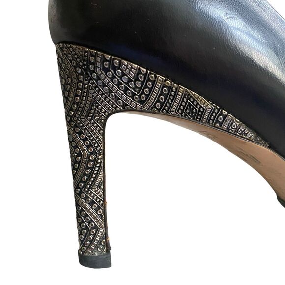 Max Mara Open Peep Toe Dressy Pumps 9.5 EU 40 Black Leather Heel 3” Made Italy - Picture 6 of 12